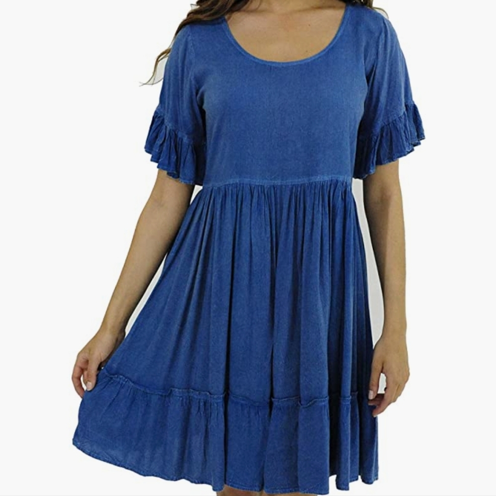 Beach By Exist Chambray Flowy Rayon Sundress Small swim cover-up